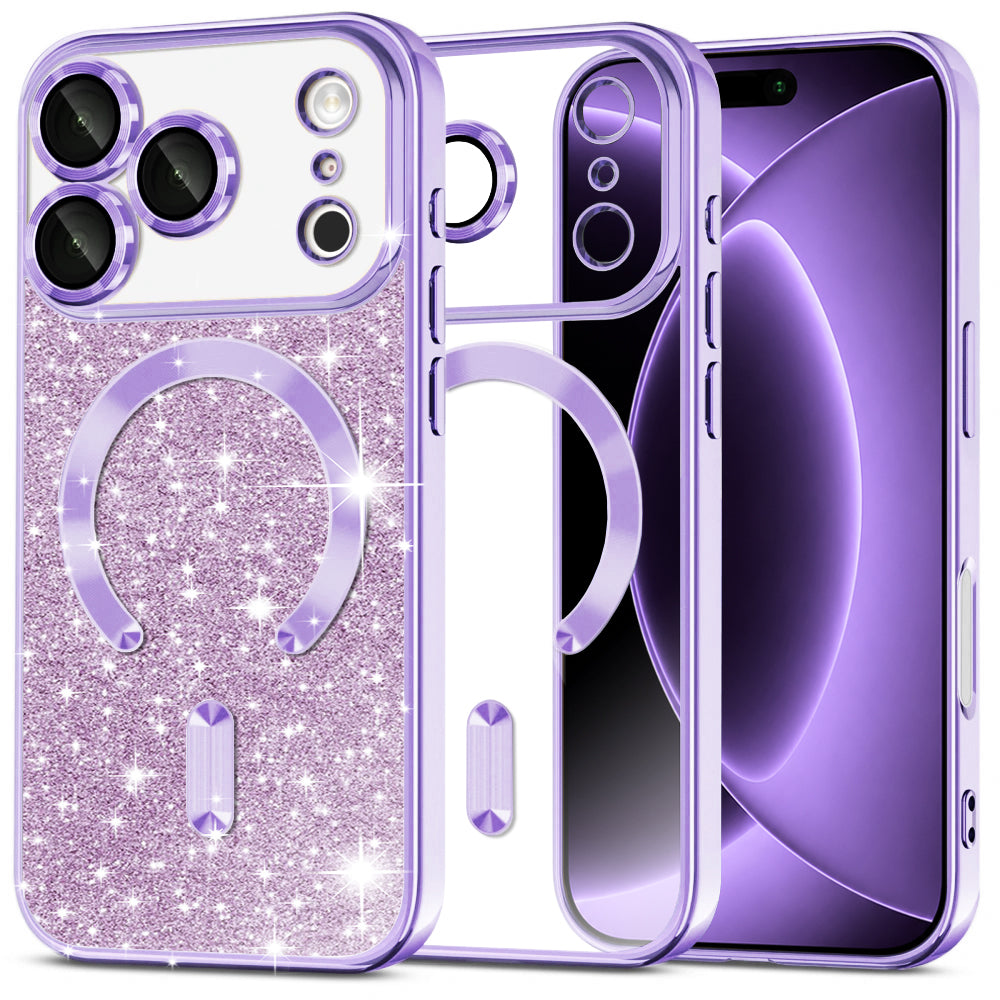 MagSafe-deksel for Apple iPhone 18 Pro / 17 Pro, Techsuit, Luxury Glitter, Lys lilla