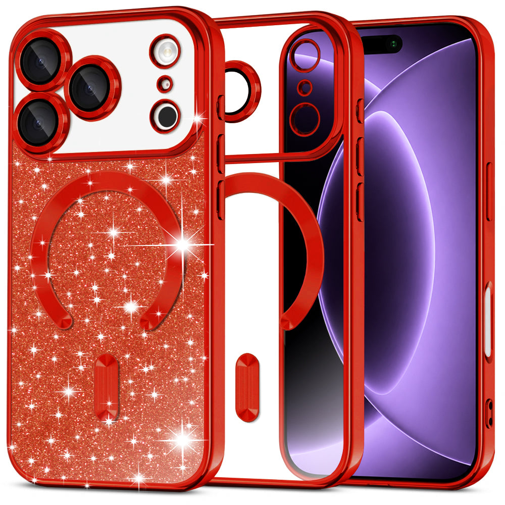 MagSafe-deksel for Apple iPhone 18 Pro / 17 Pro, Techsuit, Luxury Glitter, Rød