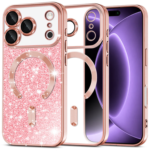 MagSafe-deksel for Apple iPhone 18 Pro / 17 Pro, Techsuit, Luxury Glitter, Rosa Gull
