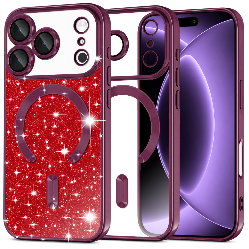MagSafe-deksel for Apple iPhone 18 Pro / 17 Pro, Techsuit, Luxury Glitter, Mørk Burgunder
