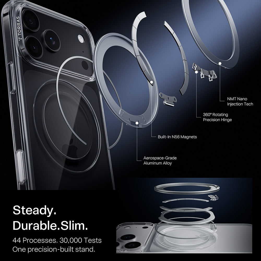 MagSafe-deksel for Apple iPhone 18 Pro / 17 Pro, Torras, Ostand O1 Guardian, Transparent
