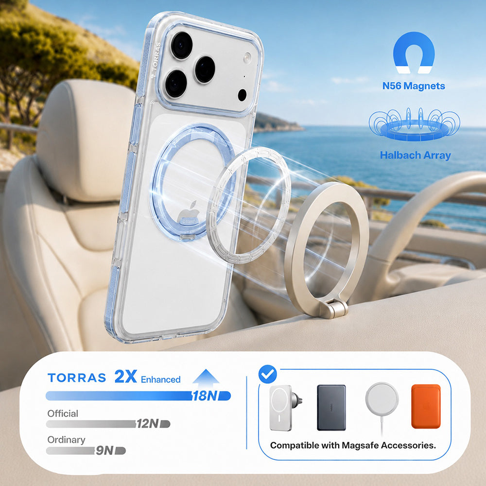 MagSafe-deksel for Apple iPhone 18 Pro / 17 Pro, Torras, Ostand O3 Light, Blå