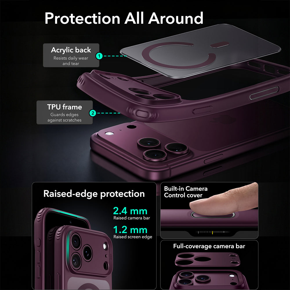 MagSafe-deksel for Apple iPhone 18 Pro, ESR, Classic Hybrid, Mørk Rød Satinert