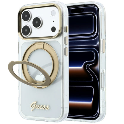 MagSafe-deksel for Apple iPhone 18 Pro, Guess, Ring Stand Script Metallogo, Transparent
