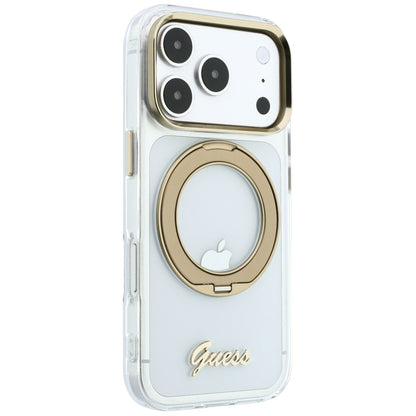 MagSafe-deksel for Apple iPhone 18 Pro, Guess, Ring Stand Script Metallogo, Transparent