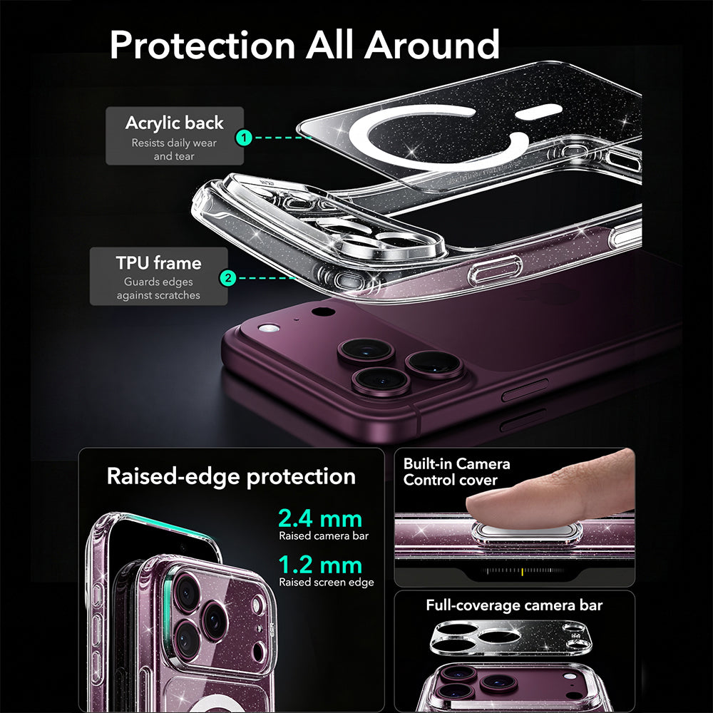 MagSafe-deksel for Apple iPhone 18 Pro Max / 17 Pro Max, ESR, Classic Hybrid Shimmer, Transparent