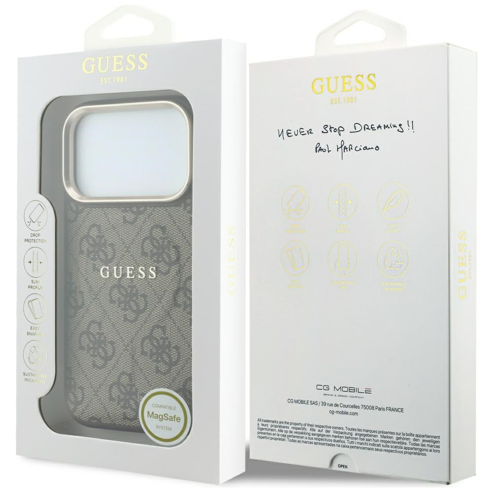 MagSafe-deksel for Apple iPhone 18 Pro Max / 17 Pro Max, Guess, 4G preget klassisk, brun