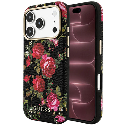 MagSafe-deksel til Apple iPhone 18 Pro Max / 17 Pro Max, Guess, Blossom Roses Print, svart