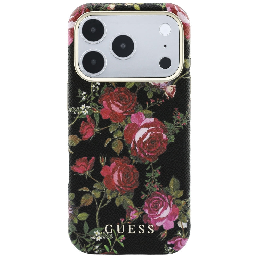 MagSafe-deksel til Apple iPhone 18 Pro Max / 17 Pro Max, Guess, Blossom Roses Print, svart