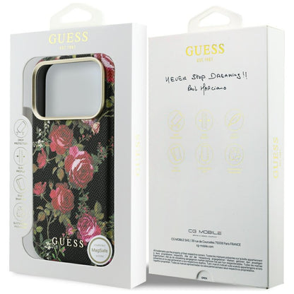 MagSafe-deksel til Apple iPhone 18 Pro Max / 17 Pro Max, Guess, Blossom Roses Print, svart
