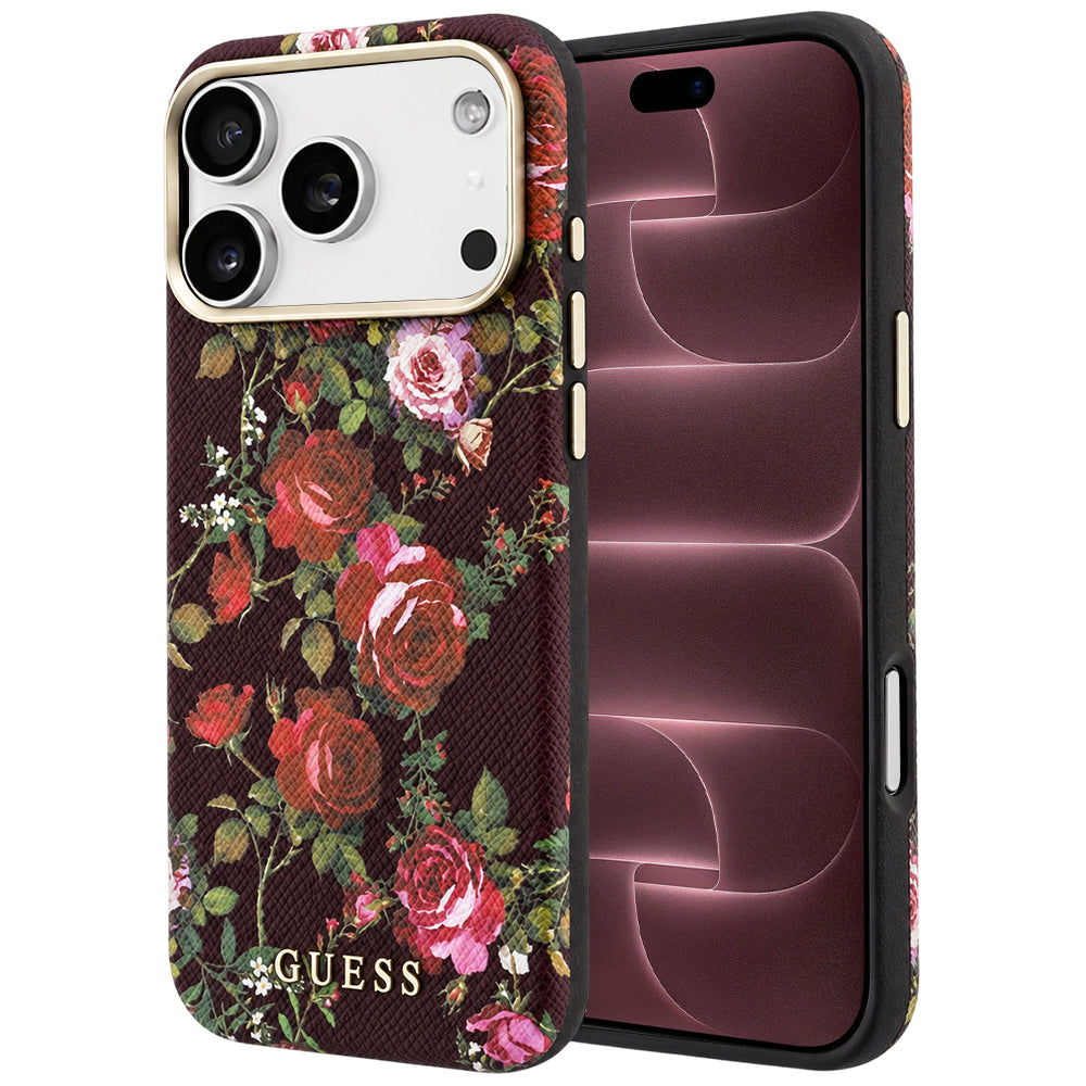 MagSafe-deksel til Apple iPhone 18 Pro Max / 17 Pro Max, Guess, Blossom Roses Print, burgunderrød