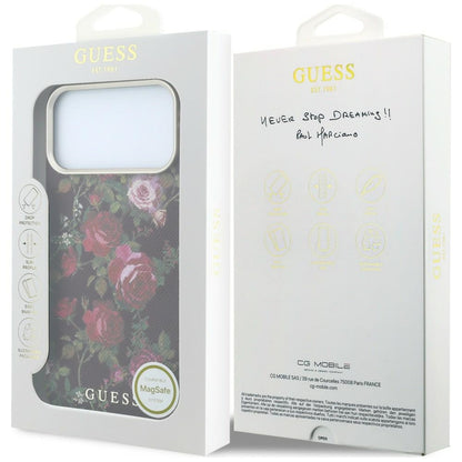 MagSafe-deksel til Apple iPhone 18 Pro Max / 17 Pro Max, Guess, Blossom Roses Print, burgunderrød