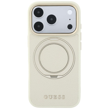 MagSafe-deksel for Apple iPhone 18 Pro Max / 17 Pro Max, Guess, Grained Ring Stand 360 Classic, Beige