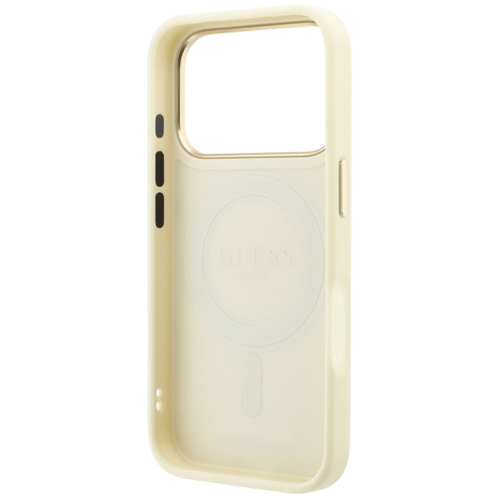MagSafe-deksel for Apple iPhone 18 Pro Max / 17 Pro Max, Guess, Grained Ring Stand 360 Classic, Beige