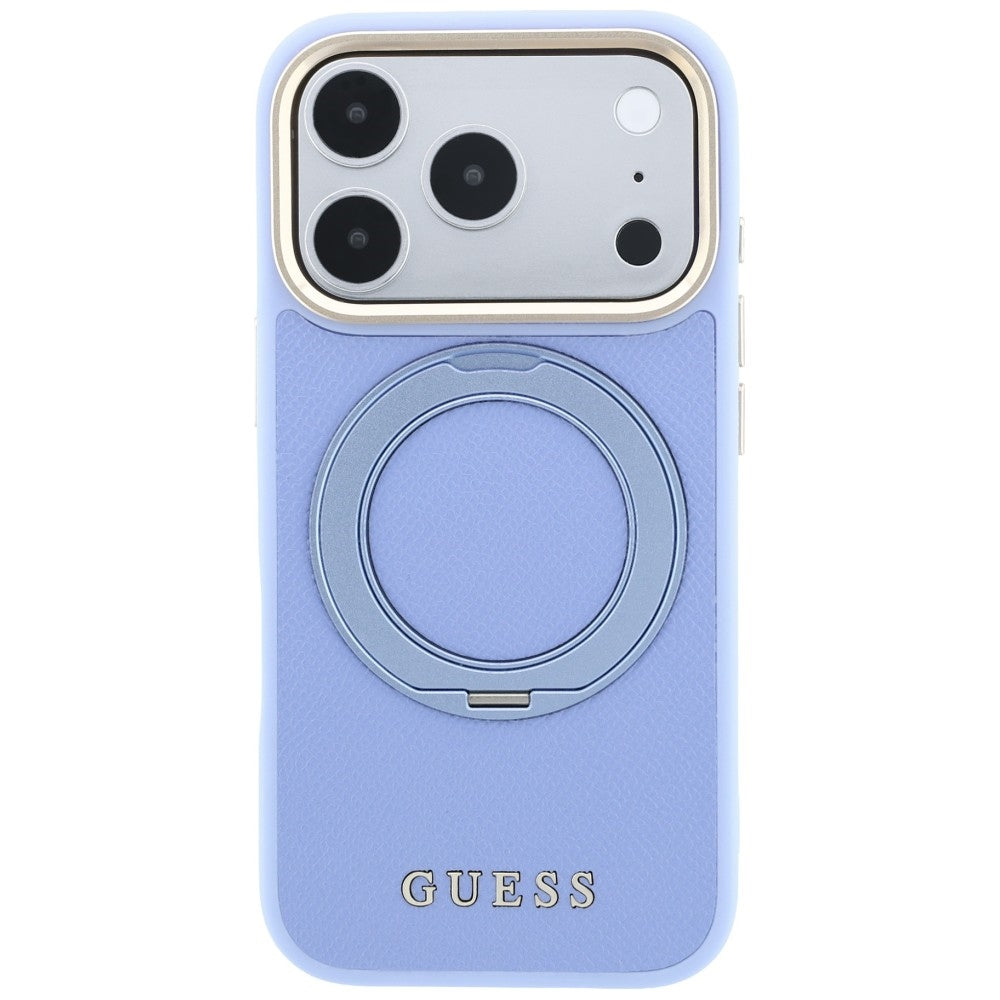 MagSafe-deksel til Apple iPhone 18 Pro Max / 17 Pro Max, Guess, Grained Ring Stand 360 Classic, blå