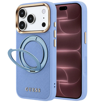 MagSafe-deksel til Apple iPhone 18 Pro Max / 17 Pro Max, Guess, Grained Ring Stand 360 Classic, blå