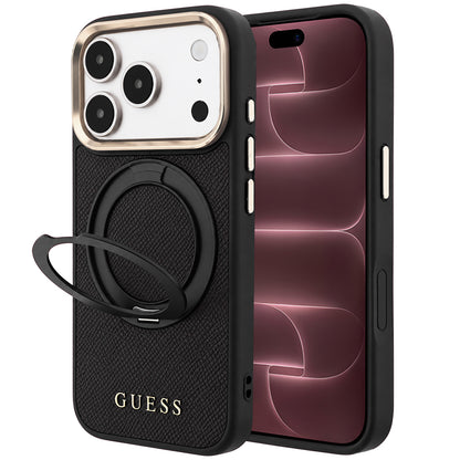 MagSafe-deksel til Apple iPhone 18 Pro Max / 17 Pro Max, Guess Grained Ring Stand 360 Classic, svart
