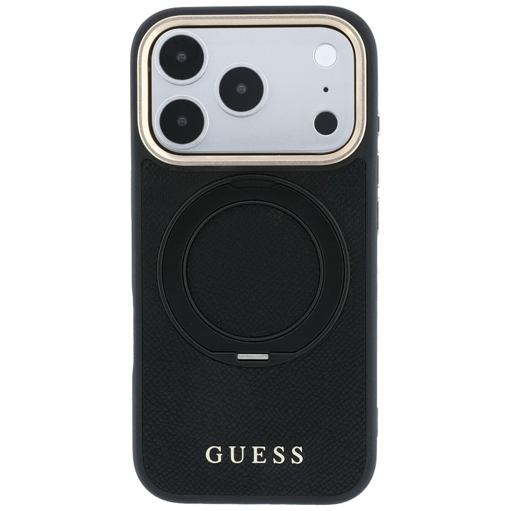 MagSafe-deksel til Apple iPhone 18 Pro Max / 17 Pro Max, Guess Grained Ring Stand 360 Classic, svart