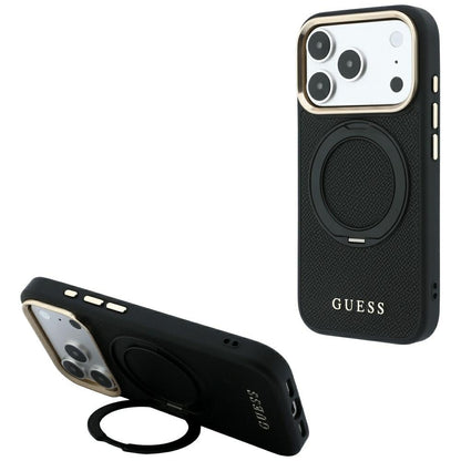 MagSafe-deksel til Apple iPhone 18 Pro Max / 17 Pro Max, Guess Grained Ring Stand 360 Classic, svart