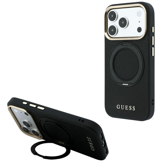MagSafe-deksel til Apple iPhone 18 Pro Max / 17 Pro Max, Guess Grained Ring Stand 360 Classic, svart