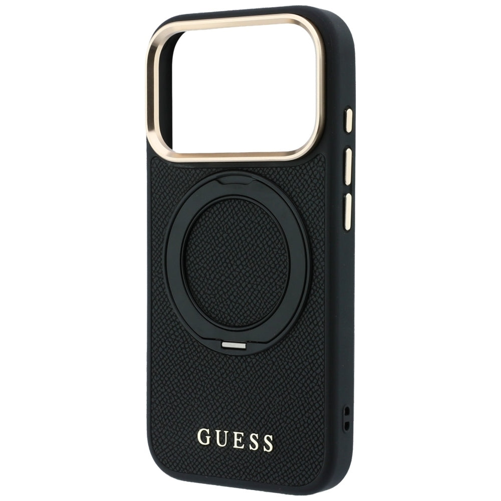 MagSafe-deksel til Apple iPhone 18 Pro Max / 17 Pro Max, Guess Grained Ring Stand 360 Classic, svart