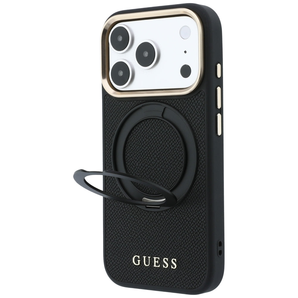 MagSafe-deksel til Apple iPhone 18 Pro Max / 17 Pro Max, Guess Grained Ring Stand 360 Classic, svart
