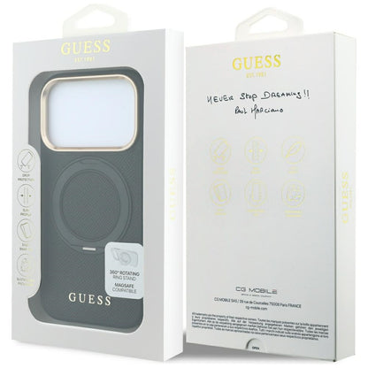 MagSafe-deksel til Apple iPhone 18 Pro Max / 17 Pro Max, Guess Grained Ring Stand 360 Classic, svart