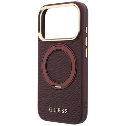 MagSafe-deksel for Apple iPhone 18 Pro Max / 17 Pro Max, Guess, Grained Ring Stand 360 Classic, Burgunder