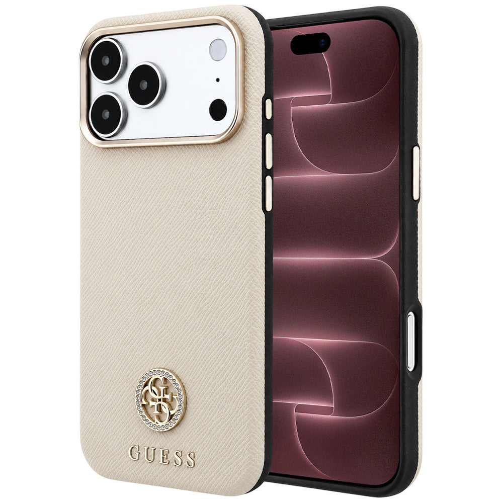 MagSafe-deksel for Apple iPhone 18 Pro Max / 17 Pro Max, Guess, Kornet Rund Strass-logo, Beige
