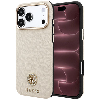 MagSafe-deksel for Apple iPhone 18 Pro Max / 17 Pro Max, Guess, Kornet Rund Strass-logo, Beige
