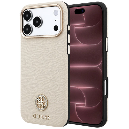 MagSafe-deksel for Apple iPhone 18 Pro Max / 17 Pro Max, Guess, Kornet Rund Strass-logo, Beige