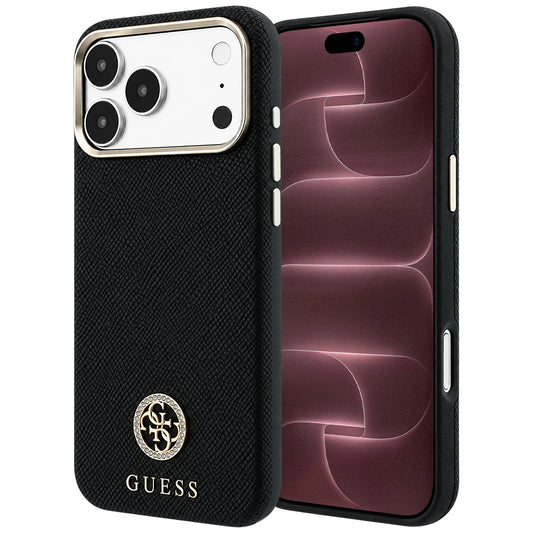 MagSafe-deksel for Apple iPhone 18 Pro Max / 17 Pro Max, Guess, Kornet Rund Strass-logo, Svart
