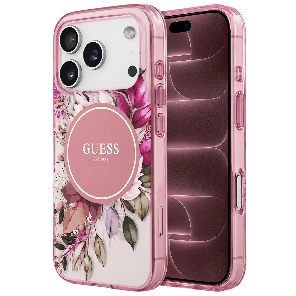 MagSafe-deksel til Apple iPhone 18 Pro Max / 17 Pro Max, Guess, IML Flower & Tonal Circle, rosa