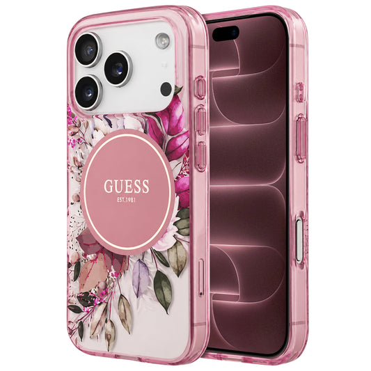 MagSafe-deksel til Apple iPhone 18 Pro Max / 17 Pro Max, Guess, IML Flower & Tonal Circle, rosa