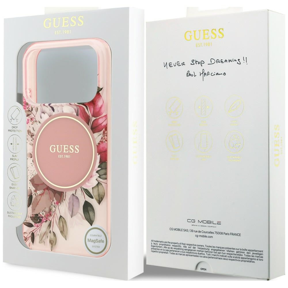 MagSafe-deksel til Apple iPhone 18 Pro Max / 17 Pro Max, Guess, IML Flower & Tonal Circle, rosa