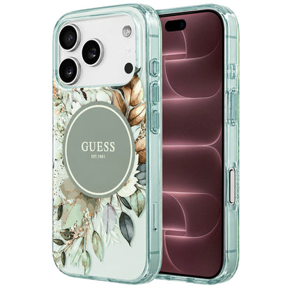 MagSafe-deksel til Apple iPhone 18 Pro Max / 17 Pro Max, Guess, IML Flower & Tonal Circle, grønn