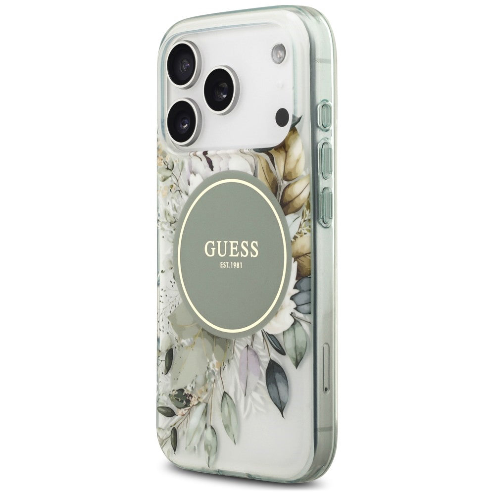 MagSafe-deksel til Apple iPhone 18 Pro Max / 17 Pro Max, Guess, IML Flower & Tonal Circle, grønn