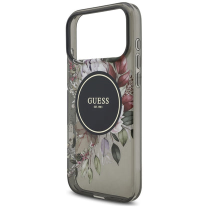 MagSafe-deksel til Apple iPhone 18 Pro Max / 17 Pro Max, Guess, IML Flowers with Pearl Strap, svart