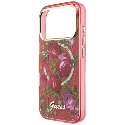 MagSafe-deksel for Apple iPhone 18 Pro Max / 17 Pro Max, Guess, IML Glitter Blossom Roses, Burgunder