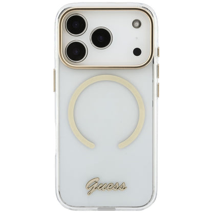 MagSafe-deksel til Apple iPhone 18 Pro Max / 17 Pro Max, Guess, IML Script Metal, gjennomsiktig