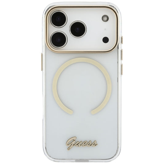 MagSafe-deksel til Apple iPhone 18 Pro Max / 17 Pro Max, Guess, IML Script Metal, gjennomsiktig