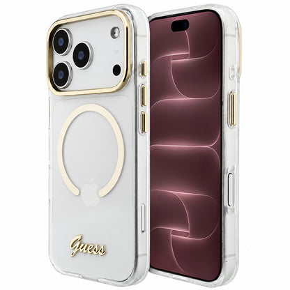 MagSafe-deksel til Apple iPhone 18 Pro Max / 17 Pro Max, Guess, IML Script Metal, gjennomsiktig