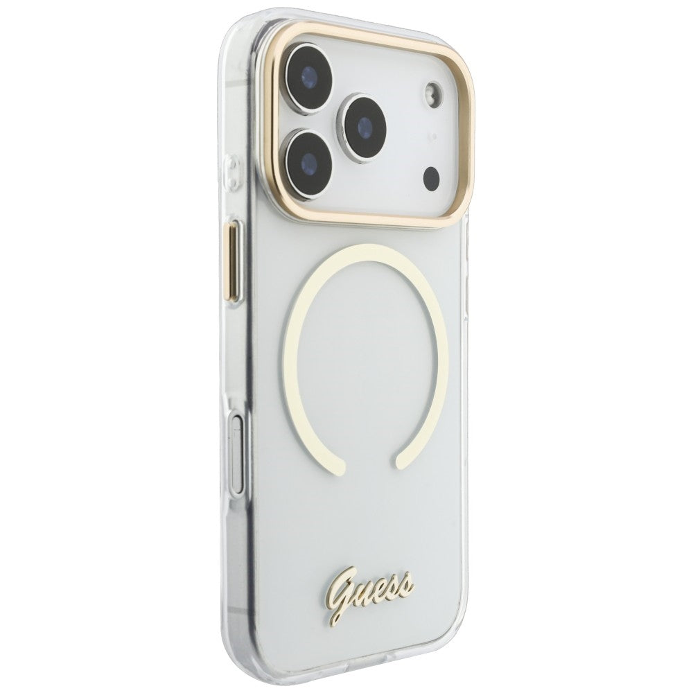 MagSafe-deksel til Apple iPhone 18 Pro Max / 17 Pro Max, Guess, IML Script Metal, gjennomsiktig