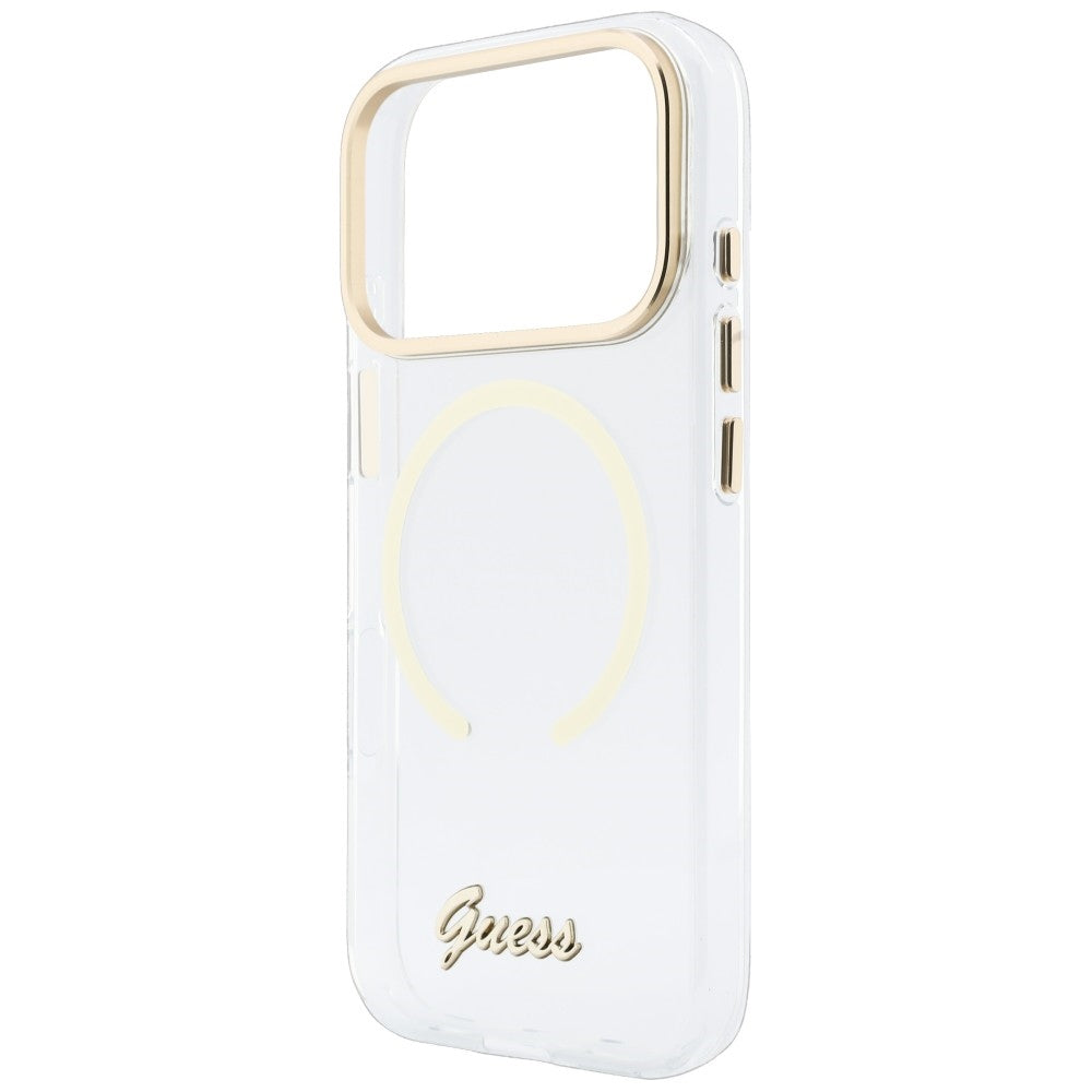 MagSafe-deksel til Apple iPhone 18 Pro Max / 17 Pro Max, Guess, IML Script Metal, gjennomsiktig