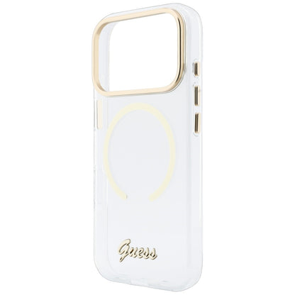 MagSafe-deksel til Apple iPhone 18 Pro Max / 17 Pro Max, Guess, IML Script Metal, gjennomsiktig