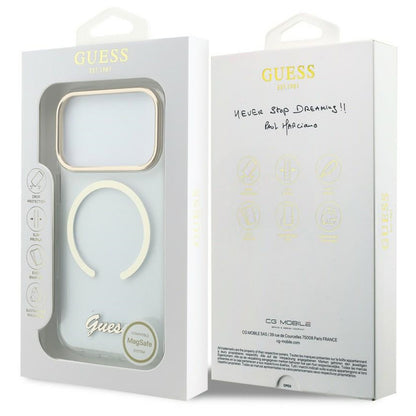 MagSafe-deksel til Apple iPhone 18 Pro Max / 17 Pro Max, Guess, IML Script Metal, gjennomsiktig