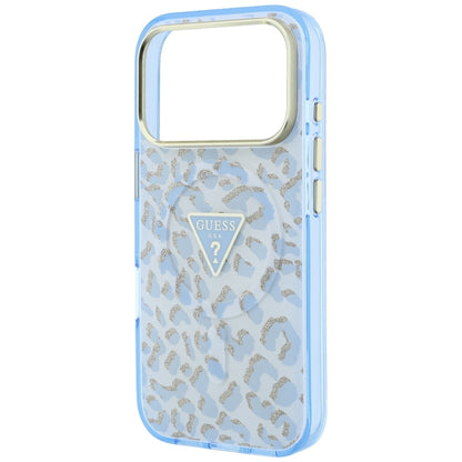 MagSafe-deksel for Apple iPhone 18 Pro Max / 17 Pro Max, Guess, Leopard Glitter Triangle Logo, Blå