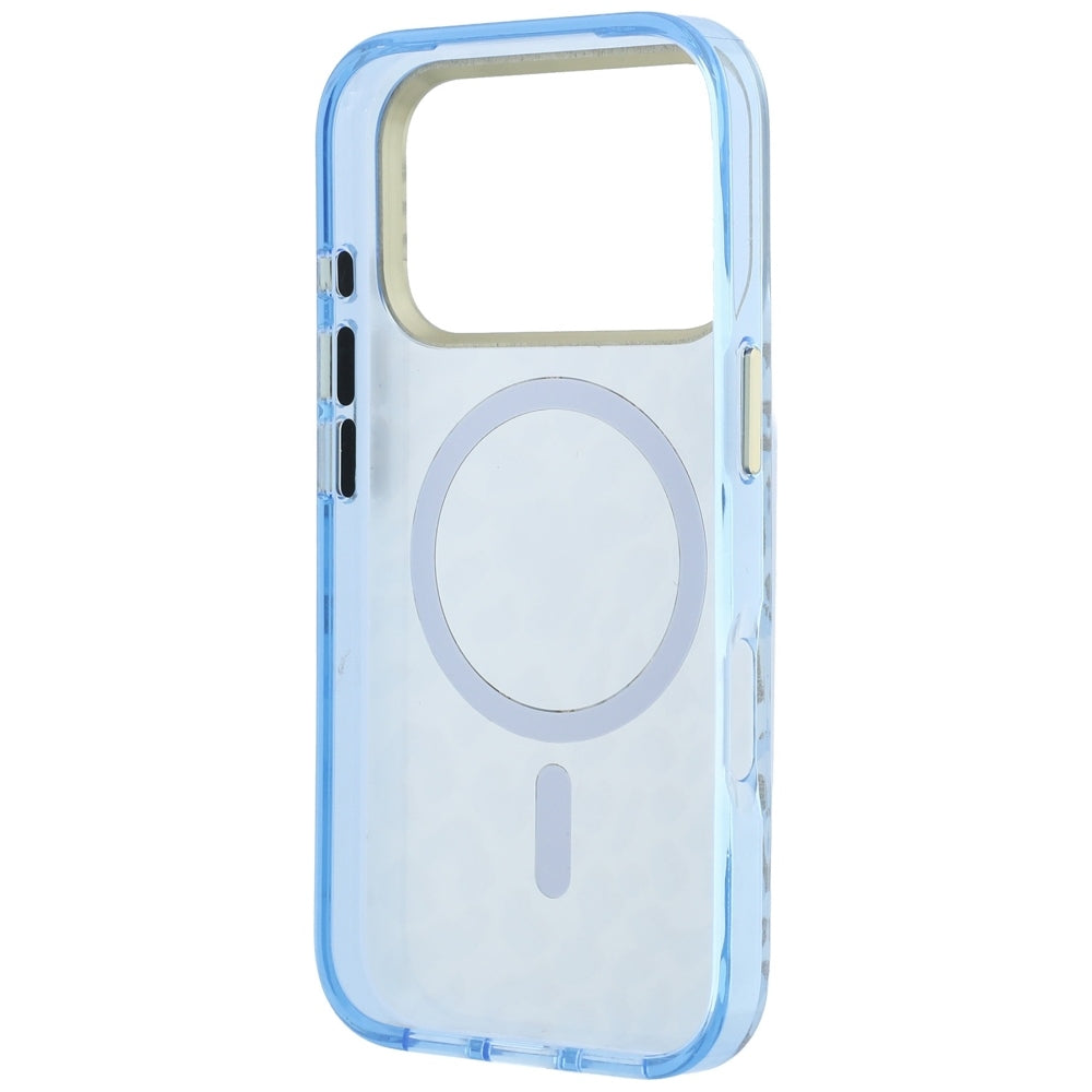 MagSafe-deksel for Apple iPhone 18 Pro Max / 17 Pro Max, Guess, Leopard Glitter Triangle Logo, Blå