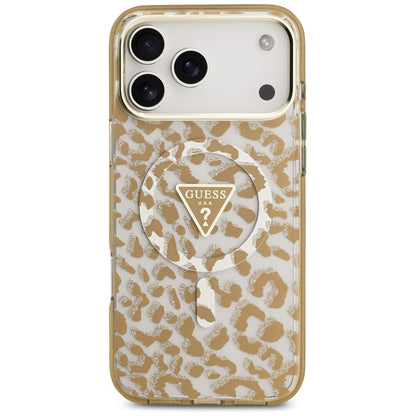 MagSafe-deksel for Apple iPhone 18 Pro Max / 17 Pro Max, Guess, Leopard Glitter Triangle Logo, Brun