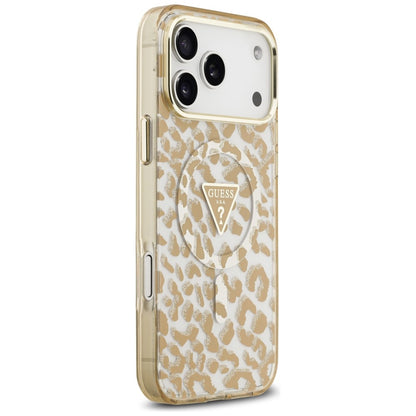MagSafe-deksel for Apple iPhone 18 Pro Max / 17 Pro Max, Guess, Leopard Glitter Triangle Logo, Brun